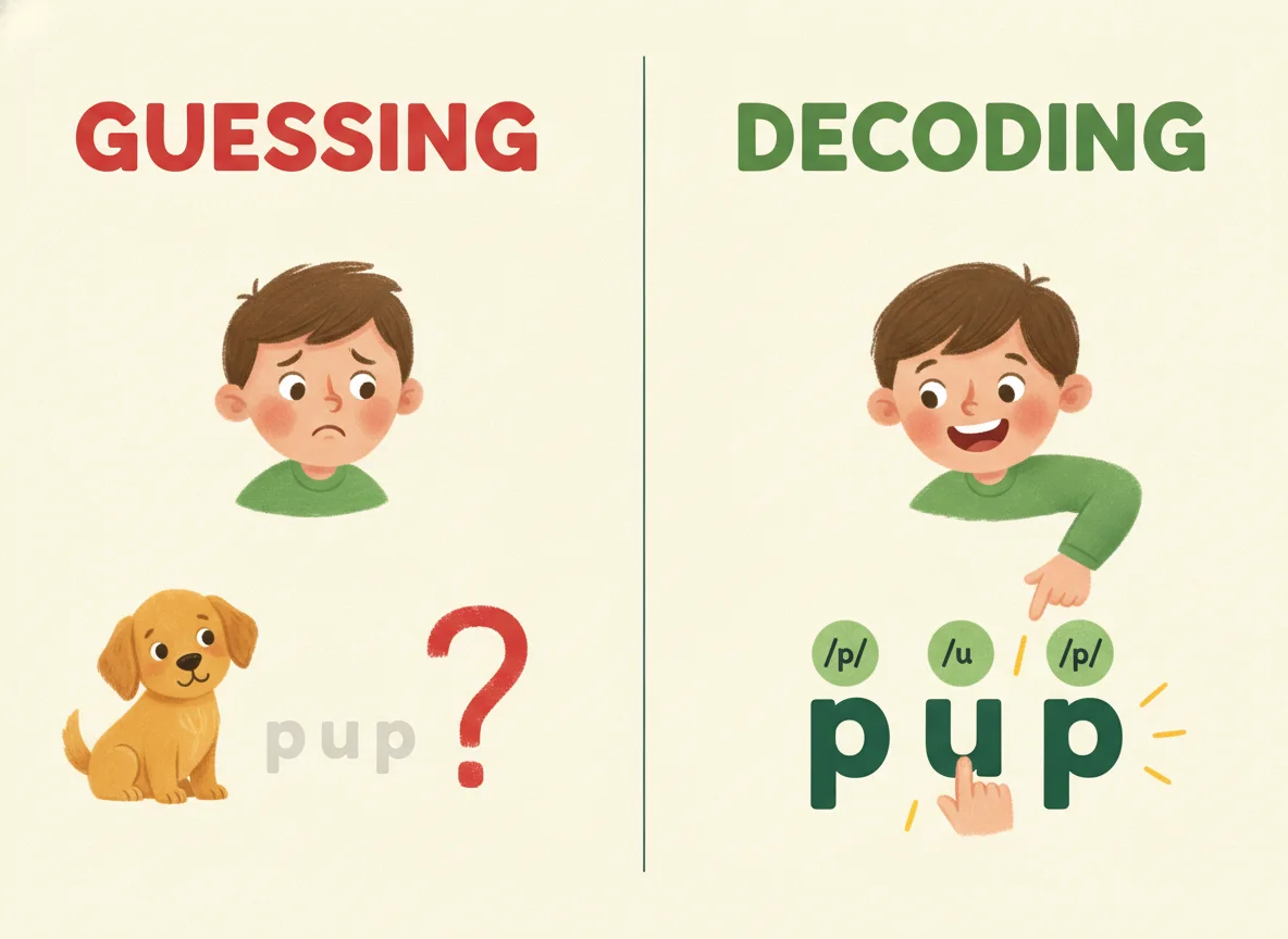 Guessing from the picture versus decoding the sounds of the word, side by side