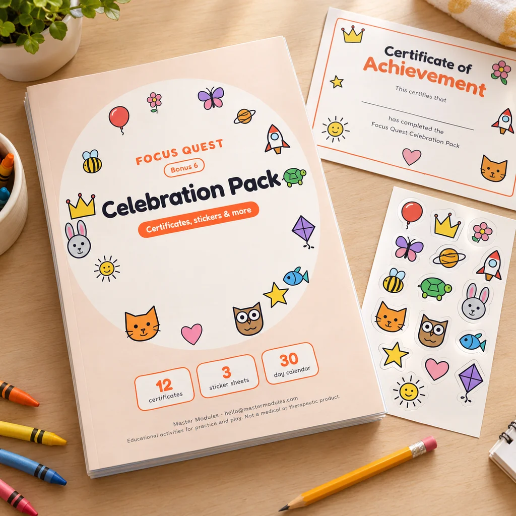 Celebration Pack bonus with certificates, stickers and a calendar