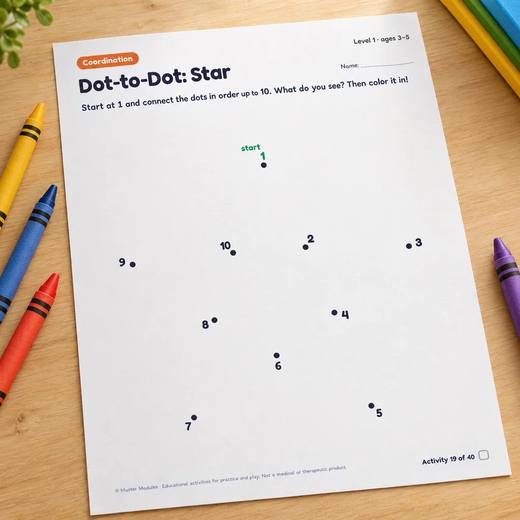 Dot-to-dot star activity page for pencil control practice