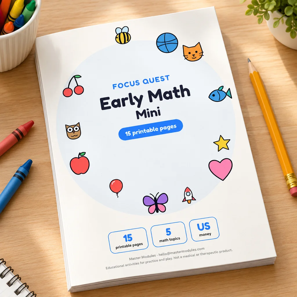 Early Math Mini booklet with 15 printable pages for counting and number practice